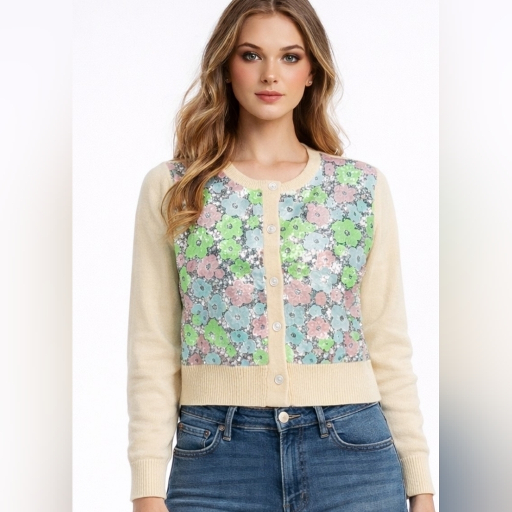 NWT Mermaid Fasion Floral Sequin Cardigan Sweater Size S/M & L/XL Available